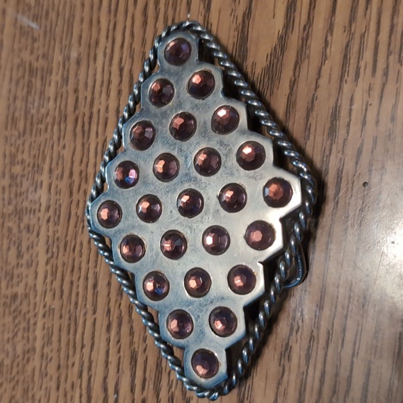 Vintage Ladies Handcrafted Diamond Shaped Belt Buckle with Pink Rhinestones - Picture 2 of 6